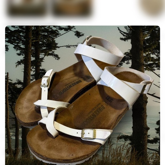 Birkenstock Women’s White Leather Cork Footbed Sandals - Picture 3 of 5